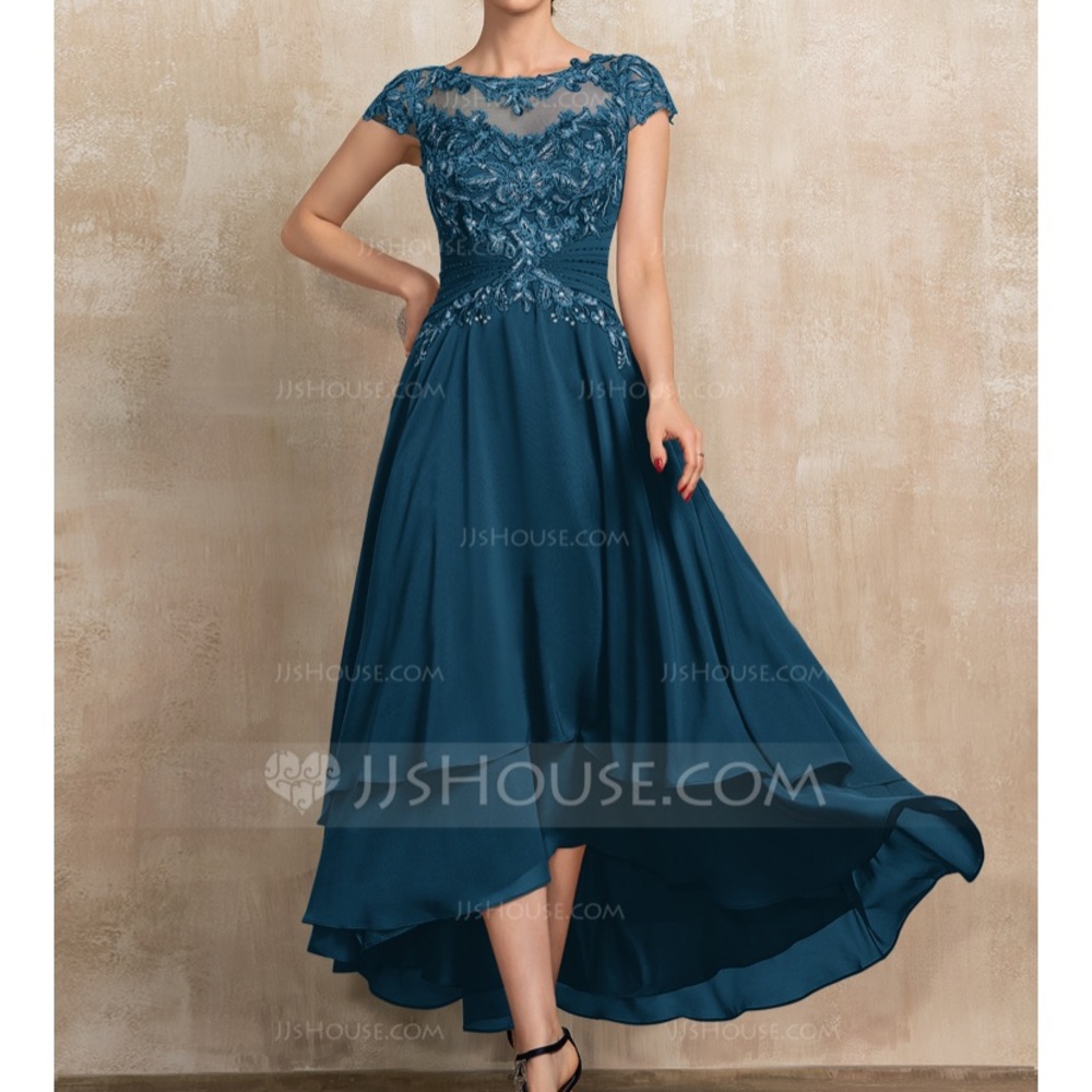 JJs House Deep Blue Asymmetrical Lace Dress